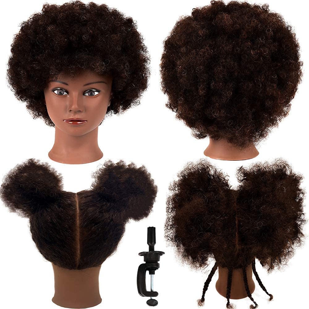Mankainhead Afro Curly Mannequin Head with 100% human hair for realistic curling practice