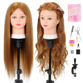 MannequeenHead 80-percent real hair close-up showing 26-28 inch length for realistic styling practice