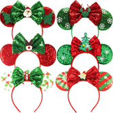 Mannxitzdy Christmas mouse ears headband closeup with sparkling sequins for festive shine.