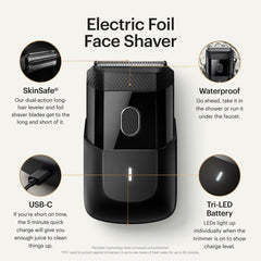 MANSCAPED Handyman travel-size razor in hand shows portable design for quick touch-ups.