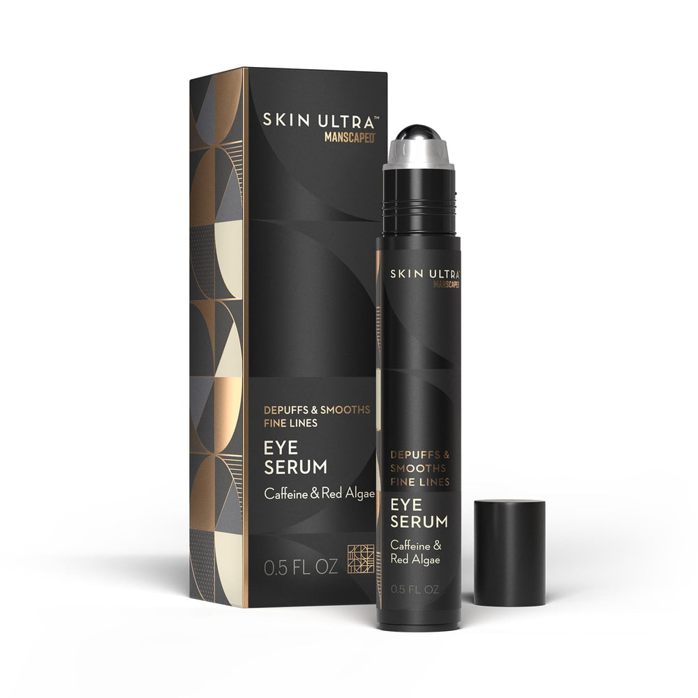 MANSCAPED Skin Ultra Eye Serum bottle depuffs and refreshes under-eye skin.