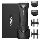 MANSPOT Manscape Trimmer in black with LED light for precise, comfortable grooming.