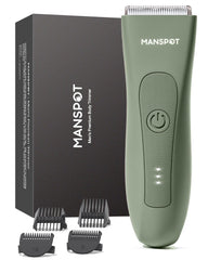 MANSPOT Manscape trimmer handle closeup for precise grooming in tight spaces.