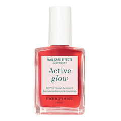 Manucurist Active Glow Raspberry bottle shows mirror-like shine for nails.