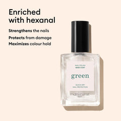 Manucurist Green Base Coat close-up showing pistachio resin for nail nourishment.