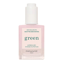 Manucurist Green Drying Drops bottle close-up showing quick-dry nails with ceramides