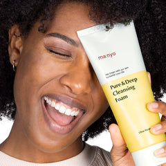 MANYO Pure & Deep Cleansing Foam foamy lather on skin for refreshing cleanse.