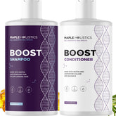 Maple Holistics Advanced Biotin Shampoo label highlights sulfate-free formula for thinning hair.