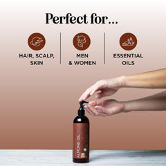 Maple Holistics almond oil pour closeup demonstrates silky texture for easy use.
