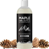 Maple Holistics cleansing shampoo bottle for dry scalp provides gentle cleansing and hydration.