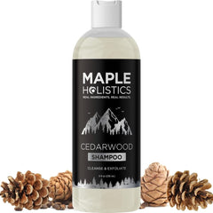 Maple Holistics cleansing shampoo bottle for dry scalp provides gentle cleansing and hydration.