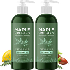 Maple Holistics Degrease shampoo bottle pour demonstrates purifying cleanse for oily hair