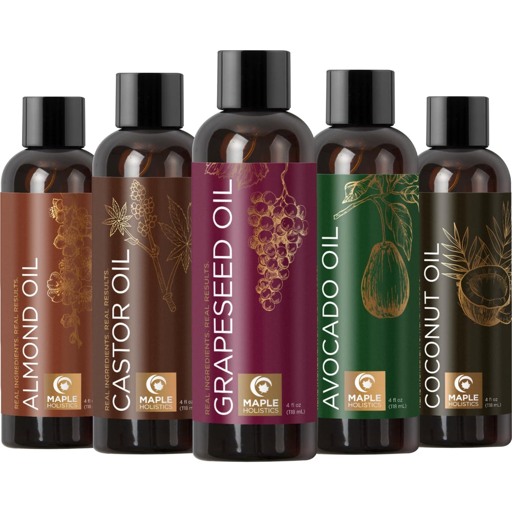 Maple Holistics pure almond oil bottle for skin and hair nourishment.