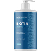 Maple Holistics rosemary-biotin shampoo bottle highlights vegan formula for gentle cleansing