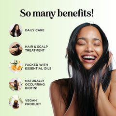 Maple Holistics rosemary scent hair oil close-up highlighting calming aroma and quick absorption.