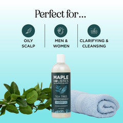 Maple Holistics shampoo ingredients highlighting rosemary and tea tree oils for soothing scalp