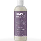 Maple Holistics Sage Rosemary Shampoo bottle highlights sulfate-free formula for scalp care.