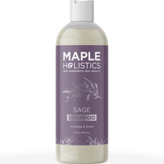 Maple Holistics Sage Rosemary Shampoo bottle highlights sulfate-free formula for scalp care.