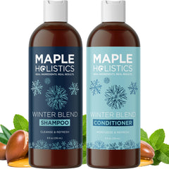 Maple Holistics sulfate-free hard water shampoo bottle—clarifies mineral buildup for refreshed hair.