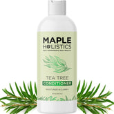 Maple Holistics Tea Tree Conditioner bottle pouring for lightweight hydration.