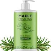Maple Holistics Tea Tree Oil Shampoo bottle shows gentle, sulfate-free cleansing for oily scalp care.