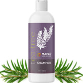 Maple Holistics Tea Tree Shampoo bottle pouring for oil control and clarifying cleanse