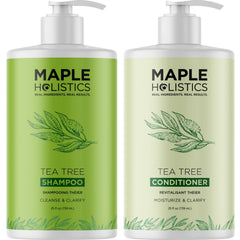 Maple Holistics Tea Tree Shampoo bottle for refreshing oil control on an oily scalp
