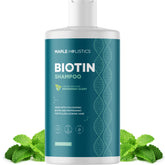 Maple Holistics biotin shampoo bottle with mint scent boosts volume.
