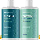 Maple Holistics volumizing biotin shampoo bottle promoting fuller-looking hair