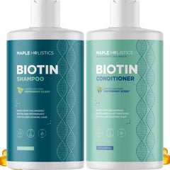 Maple Holistics volumizing biotin shampoo bottle promoting fuller-looking hair
