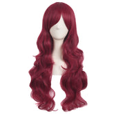 MapofBeauty 28inch red side-bangs wig shows vibrant color and voluminous curls for daily wear.
