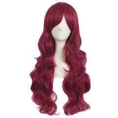 MapofBeauty 28inch red side-bangs wig shows vibrant color and voluminous curls for daily wear.