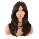 MapofBeauty brown 20inch layered bangs wig for daily wear and party looks.