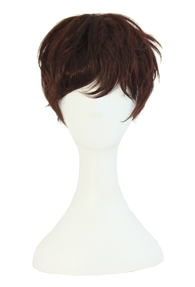 MapofBeauty short curly wig in dark brown worn on model for quick, stylish looks