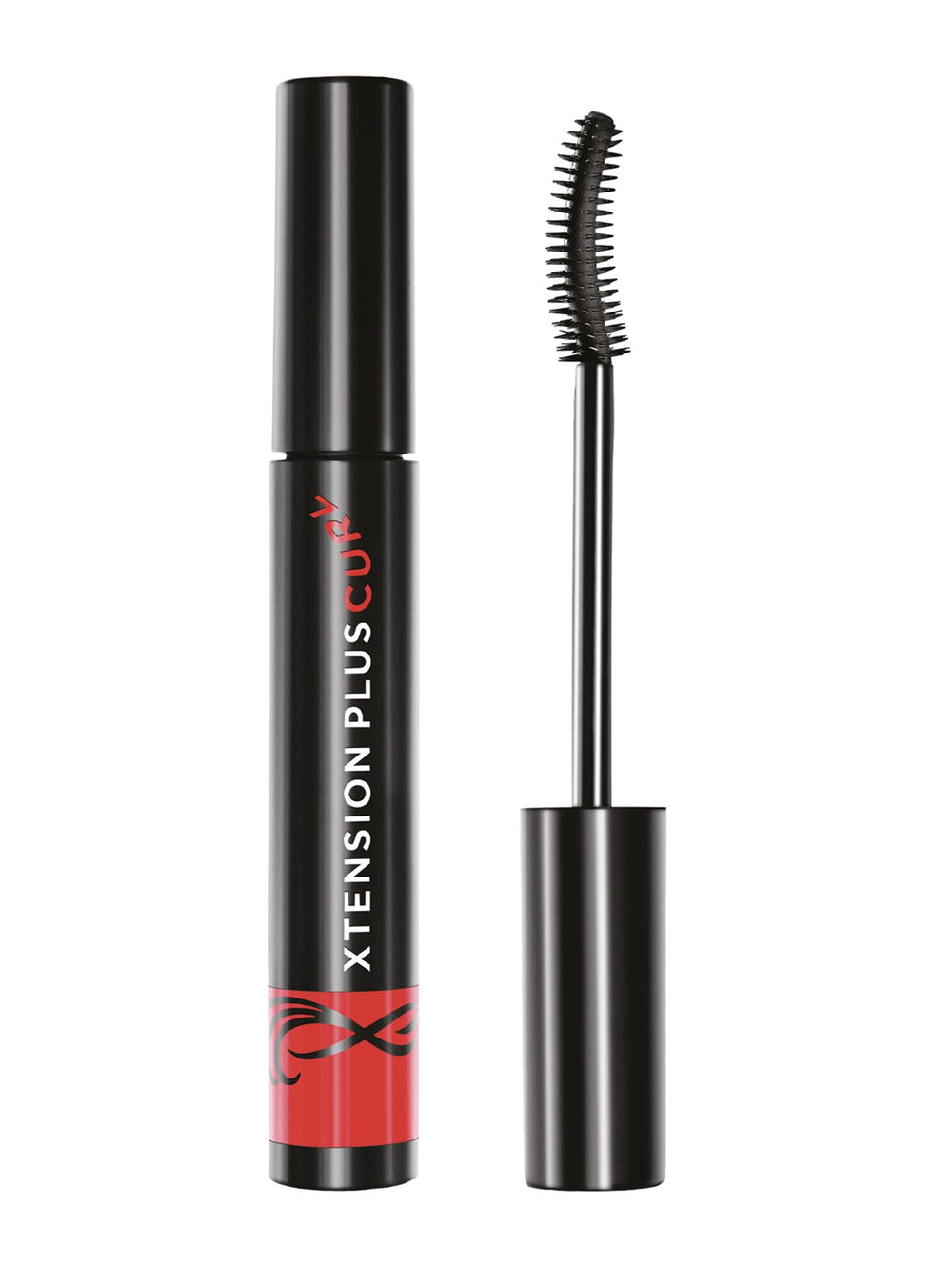 Marcelle Xtension Plus Curl Mascara closeup curved brush delivers defined lashes.