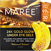 MAREE 24k gold glow under-eye gels packaging showing premium spa depuffing.