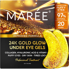 MAREE 24k gold glow under-eye gels packaging showing premium spa depuffing.