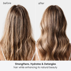 MAREE argan oil drops pictured with conditioner highlighting nourished shine without weighing down.