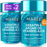 MAREE Hair Oil bottle pour showcases frizz control and satin shine for smooth strands