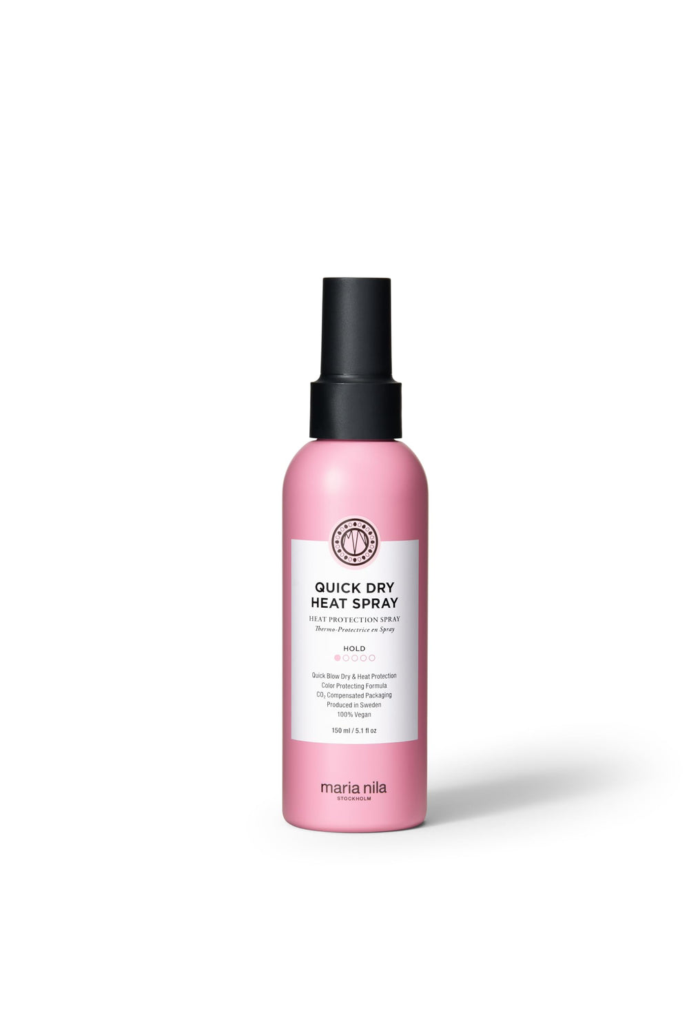 Maria Nila Quick Dry Heat Spray bottle ready for fast styling with heat protection.