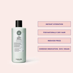 Maria Nila True Soft Shampoo lather suggests gentle cleansing with frizz control.