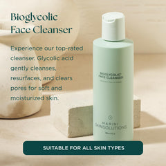 Marini SkinSolutions Bioglycolic Face Cleanser label close-up shows ingredient transparency.