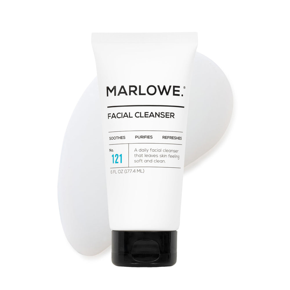 MARLOWE No. 121 facial cleanser bottle pour promotes clean skin and fresh feel.