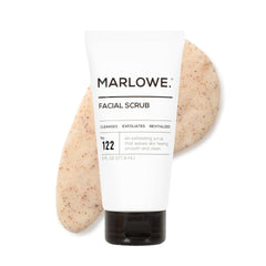 MARLOWE No.122 Facial Scrub jar showing the product with smooth exfoliation for refreshed skin