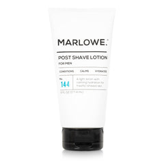 MARLOWE No.144 post shave lotion bottle highlights hydrating aftercare for freshly shaved skin