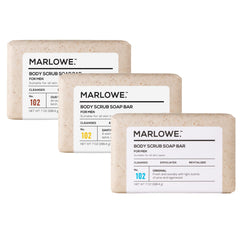 MARLOWE No.102 scrub bar closeup showing textured exfoliation for smoother skin