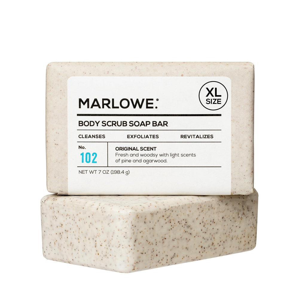 MARLOWE No 102 body scrub bar front view for smoother skin prep