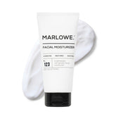 MARLOWE. No.123 bottle closeup shows lightweight hydration for daily facial care