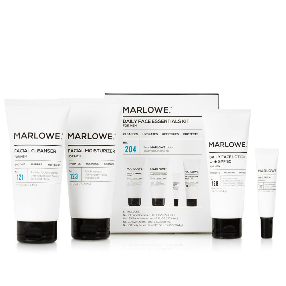 Marlowe No.204 daily face wash bottle cleanses skin and removes oil and impurities.
