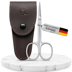 marQus Solingen curved cuticle scissors in premium case for travel-ready grooming.